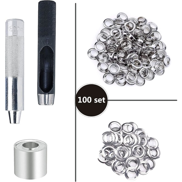 Øjeletsæt med værktøj 10mm Metal Øjeletsæt 100 sæt Grommet Kit, ZQKLA