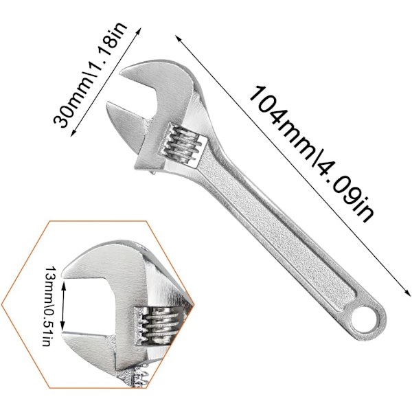 Justerbar Skiftenøkkel 4 tommer Lengde 100mm Sølv Stål Mini Justerbar, ZQKLA