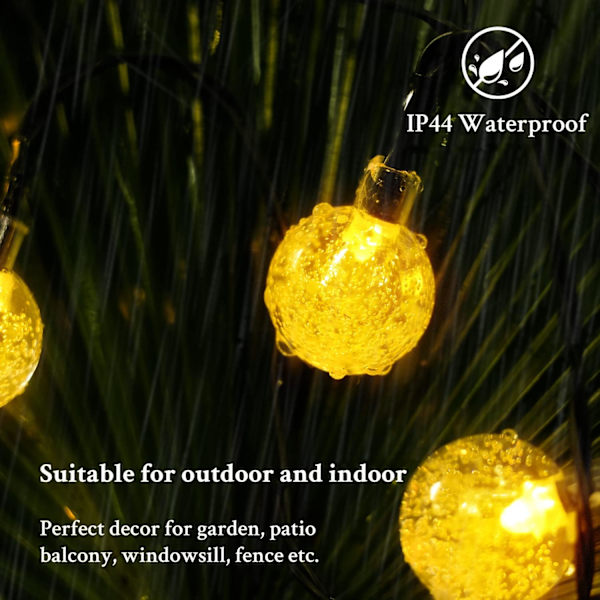 Aurinkokennovalot ulkokäyttöön, 12M 100 LED Kristallipallo, ZQKLA