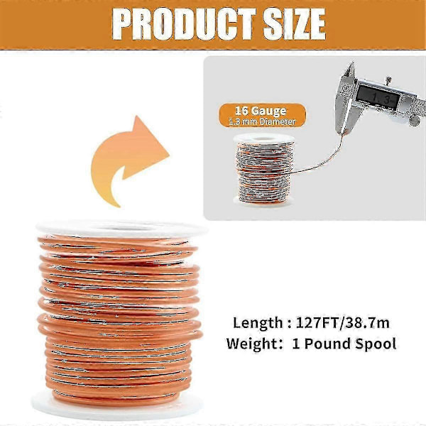 Kobbertråd, 99,9 % Myk Ren Bar Kobbertråd for Hagearbeid, Elektrokultur, 16 Gauge/ 1,3 mm Diameter, 38,7 Meter, 0,45 kg