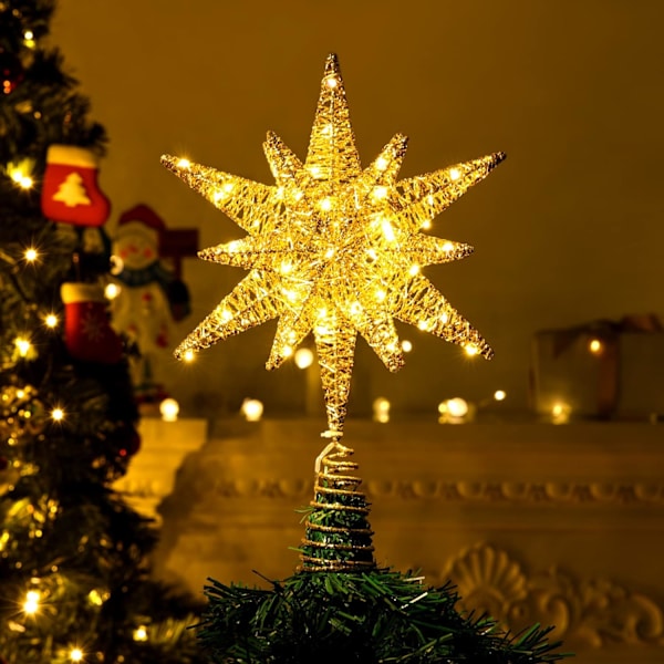 20 LED Lys Metallisk Stjerne Topper for Juletre Batteri O,ZQKLA