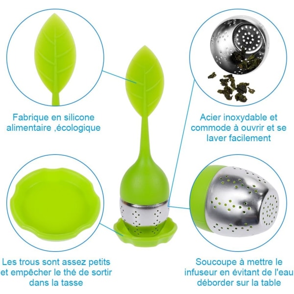 5-pack teinfuserset - Silikondiffusor, teboll i rostfritt stål