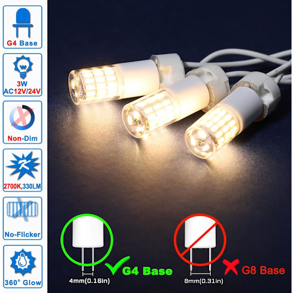 G4 3W LED Landskapslampor 12V-24V Varmvit 2700K, G4, ZQKLA