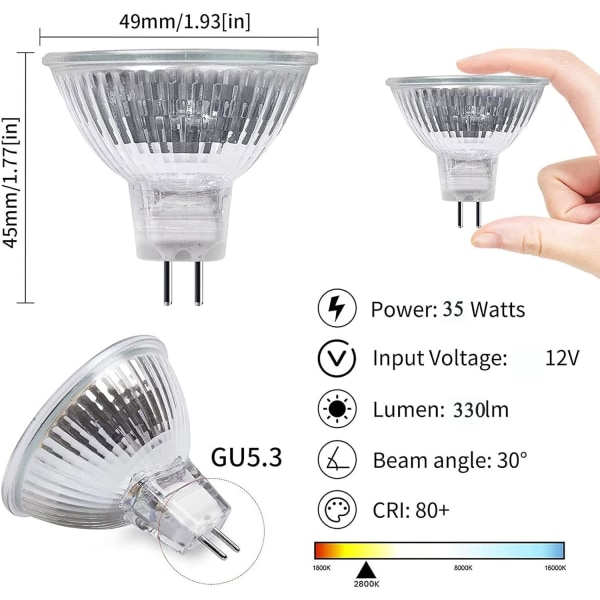 6 st MR16 12V 50W Halogenlampa GU5.3 EXN Professionell Kvarts dich