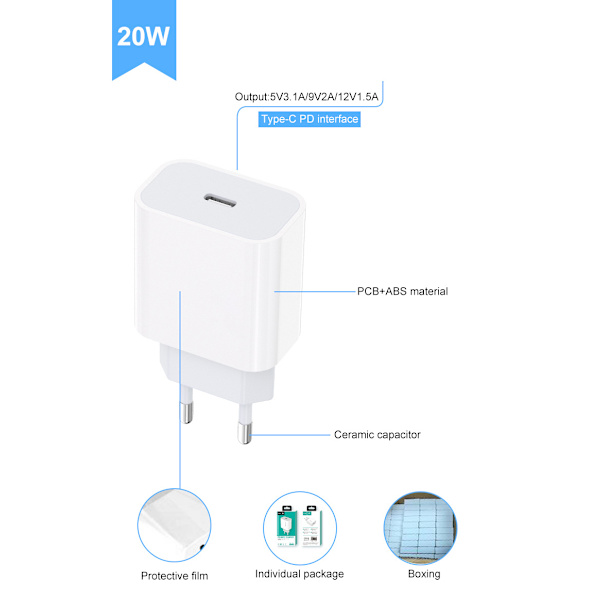 1 Pakke PD20W Mobiltelefonlader PD Hurtiglader for Huawei, ZQKLA