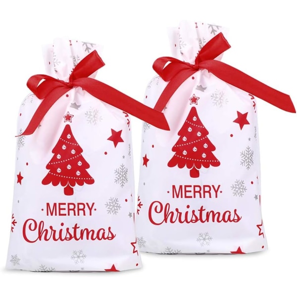 50 stk juleslikposer Plast gavepose poser med Drawstrin