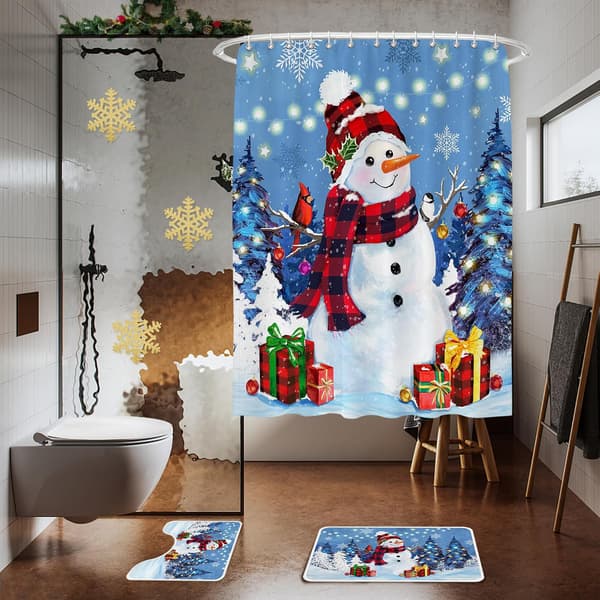 Snögubbe Jul Duschdraperier för Badrum Set, Blå Jul, ZQKLA