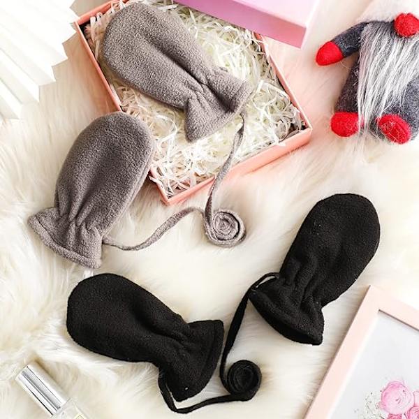 2 Par Baby Fleece Vantar med Snöre Varma Småbarnsvantar, ZQKLA