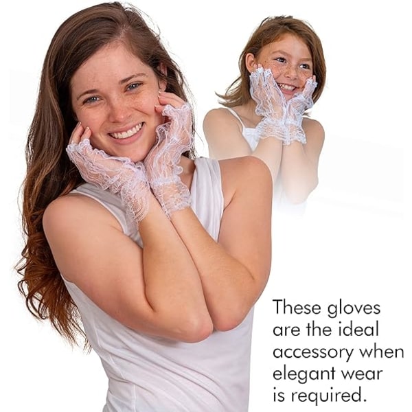 Fingerless Lace White Gloves - Ruffled Lace för damer och flickor,ZQKLA