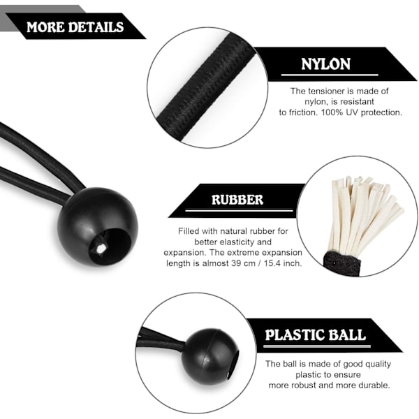 16 stk Tarp-spennere Ball Bungee Elastisk Gummi Spenner