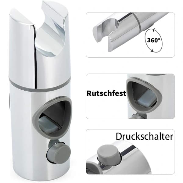 Justerbar dusjhodeholder for 25 mm veggstang