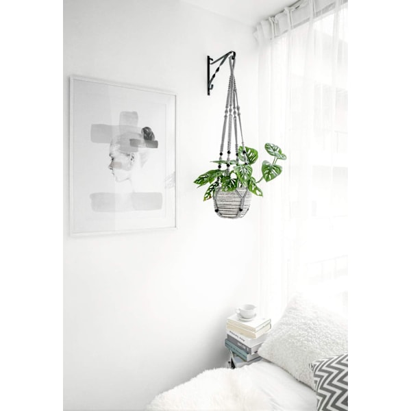 Macrame Växthängare Inomhus Hängande Planterkorg med Trä, ZQKLA