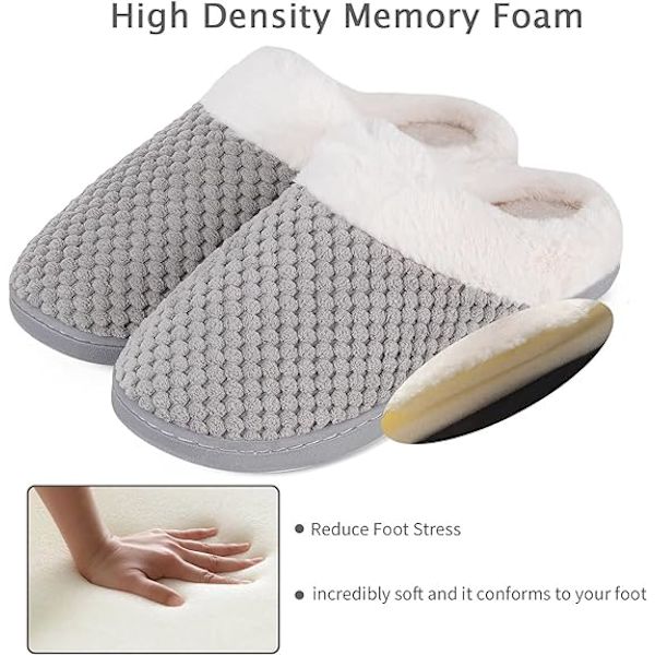 Grå hjemmesko til kvinder - varme, med memory foam og anti-slip