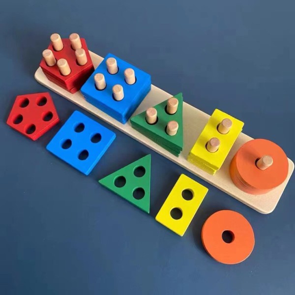 Trä sortering stapling Montessori leksaker, form färg Recogni, ZQKLA