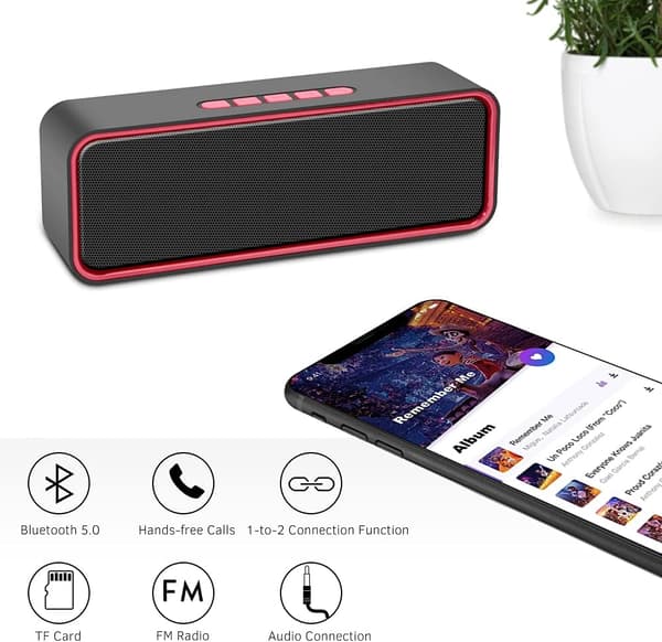 (Punainen) Kannettava langaton kaiutin, Bluetooth 5.0 kaiutin 3,ZQKLA