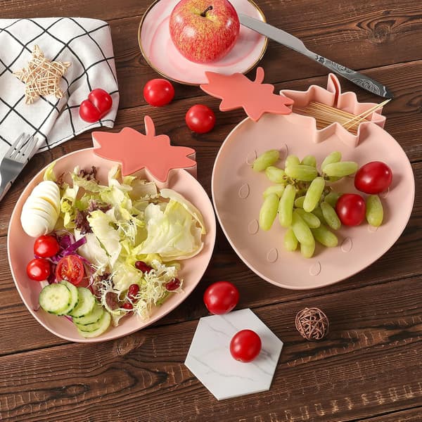 Jordgubbsformade Plastbrickor Snacksfat Kökskålar, 2-pack Plast