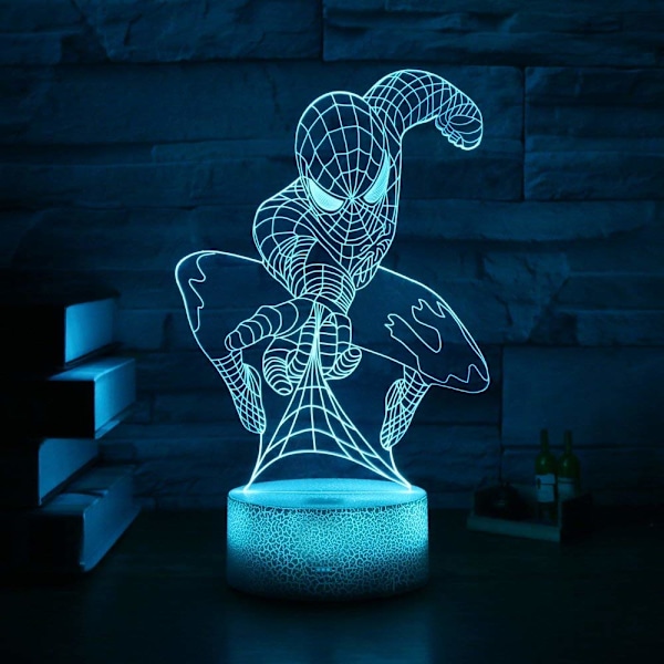 Spiderman 3D LED Illuusio Yövalo 7 Väriä Vaihtuva Pöytälamppu, ZQKLA