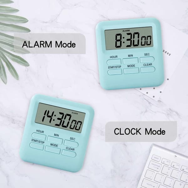 (Azur) Digital Timer med Klocka/Väckarklocka Funktion, Magnet, ZQKLA