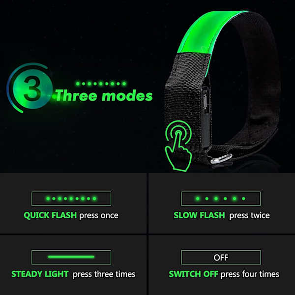 2 stk. Ladbare LED Lysende Armbånd, LED Refleks Løping, ZQKLA