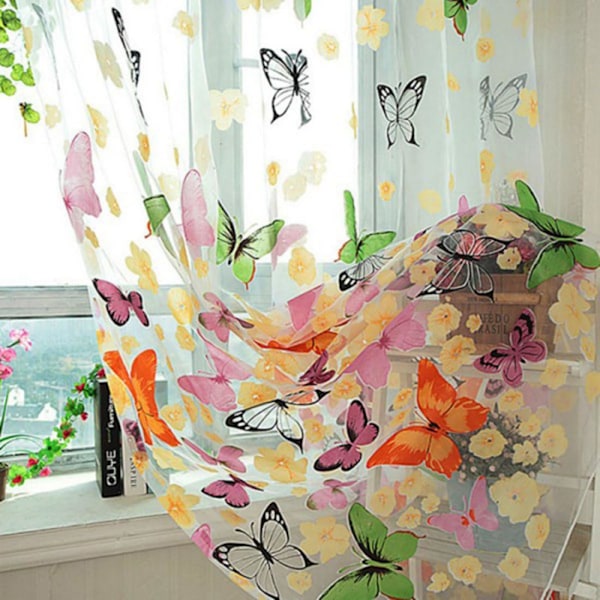 1X2M Transparent Voile Sommerfuglmønster Skyggegardin Offset Trykt Tulle Vindusdør Gardin Gardin til Soverom Stue Balkong Kaffebar