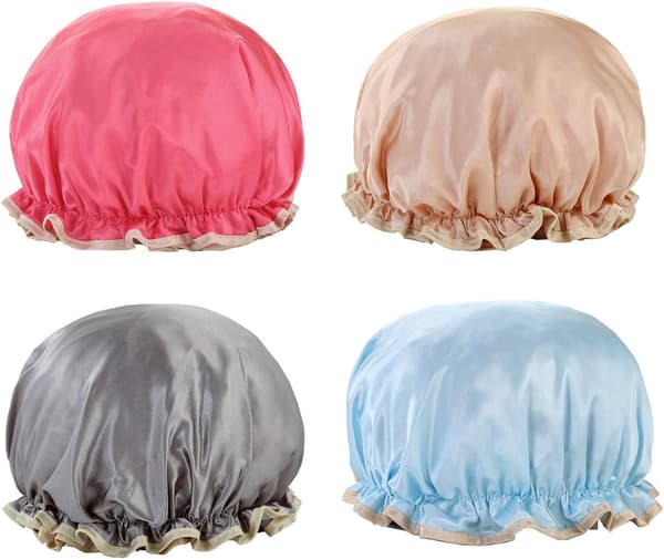 4-pack Återanvändbar Duschmössa Hårskydd Satin Spa Dubbla Lager, ZQKLA