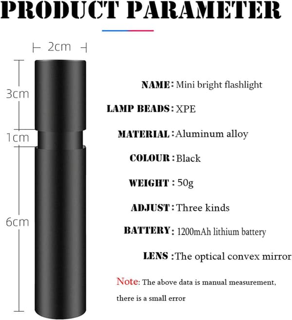 USB-oppladbart LED-lommelykt, 3 lysmoduser, vanntett, ZQKLA
