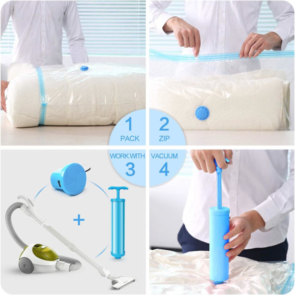 Vacuum Squeeze Pose Vakuumpose Opbevaringspose med Pumpe til Dyner M
