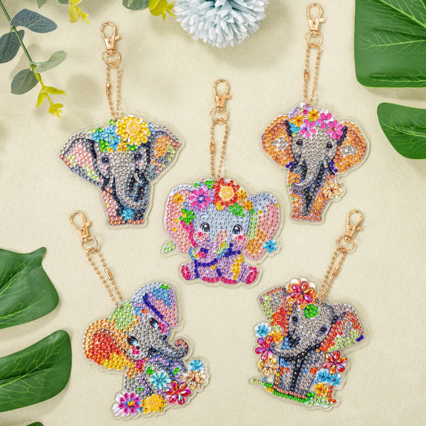 5 delar Nyckelring Diamond painting Elefant DIY 5D Diamantkonst Pa