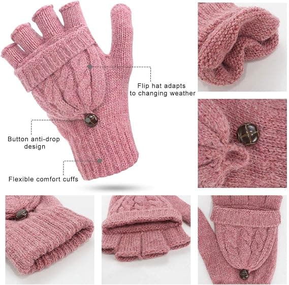 2 par Dame Handsker Fingerløse Vanter - Vinter Varme Handsker, ZQKLA
