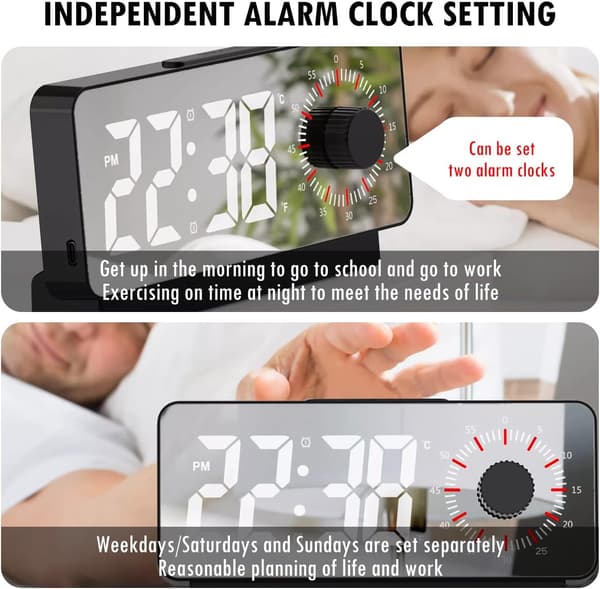 Digital Vekkerklokke med Visuell Timer, Elektronisk Nattbordsklokke m