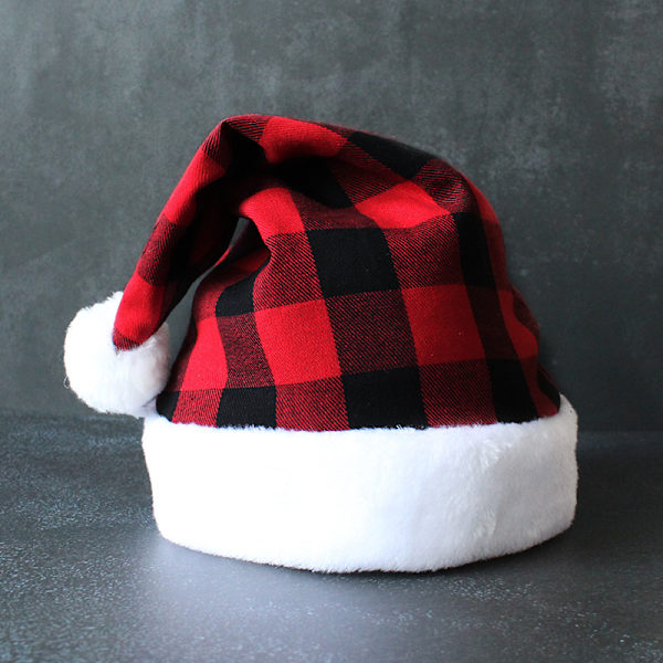 2 Styk Bløde Julemandshuer Buffalo Plaid Julehat til