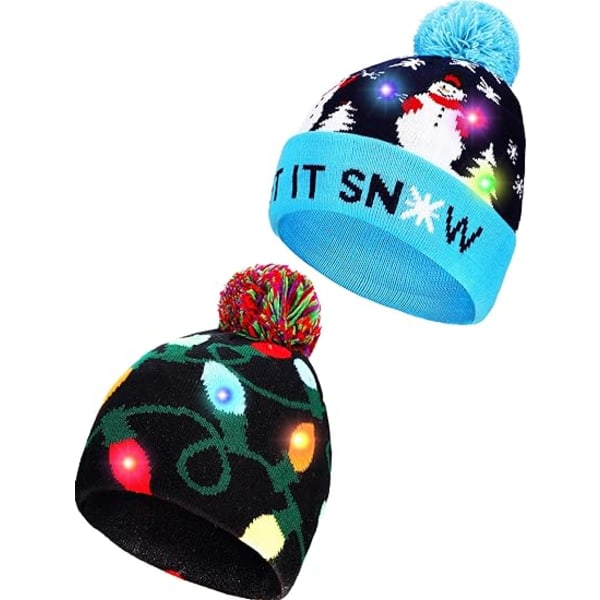 2 stk Jule LED Lys op Beanie Hatte Ugly Sweater Kni,ZQKLA