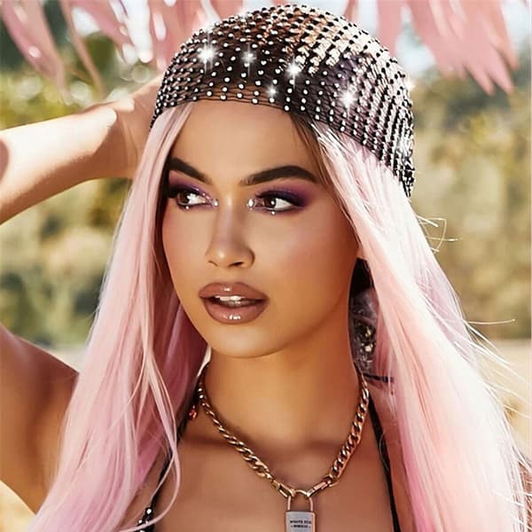 Nät Rhinestone Hårband Kristall Bred Hår Scarfs Elastisk Turba