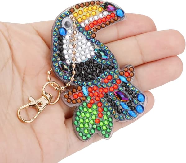 5 Stk. DIY 5D Fugle Diamantmaleri Nøglering, Rhinestone DIY D