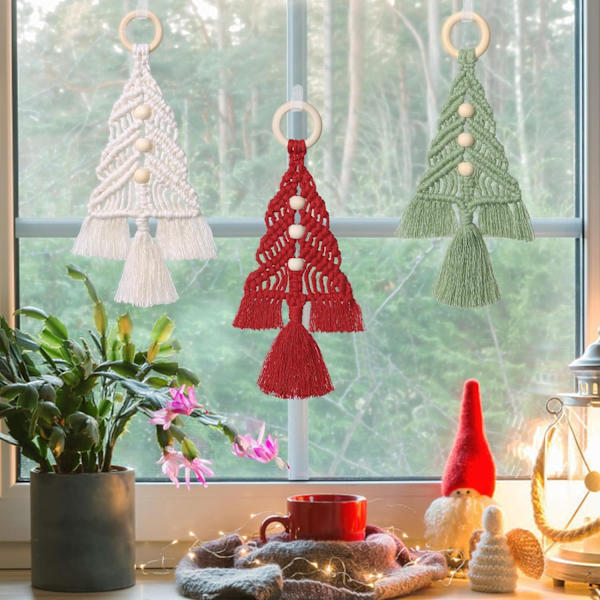 Set med 3 Macrame Hängande Julgranssatser i Macrame Vägg Cotto