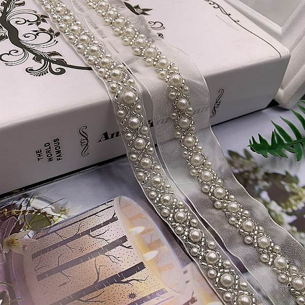 Elegant Bryllupshvit Rhinestone Applikasjon med Perler 2 Yards, ZQKLA
