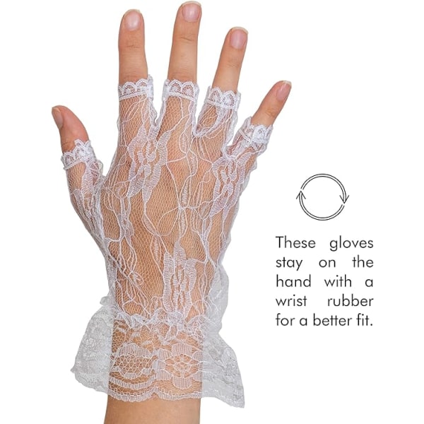 Fingerless Lace White Gloves - Ruffled Lace för damer och flickor,ZQKLA