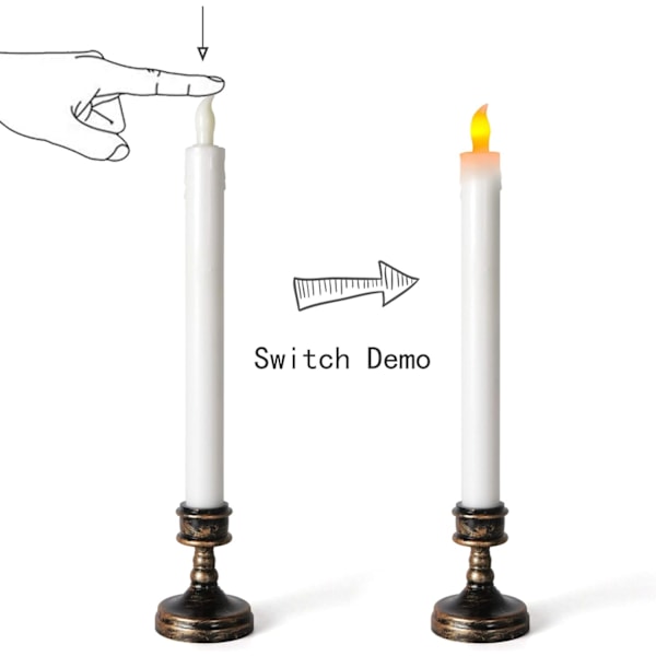 Batteridrevne spidslys med holder Flimrende varmt gult flammefri lys Dekoration (2 stk. hvid)