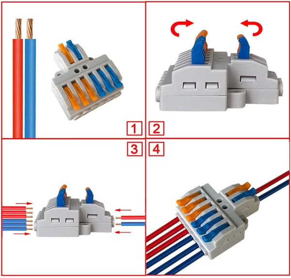 Lever-Nut Ledningsforbindelser, 2 ind 6 ud 8 Port Leder Compa, ZQKLA