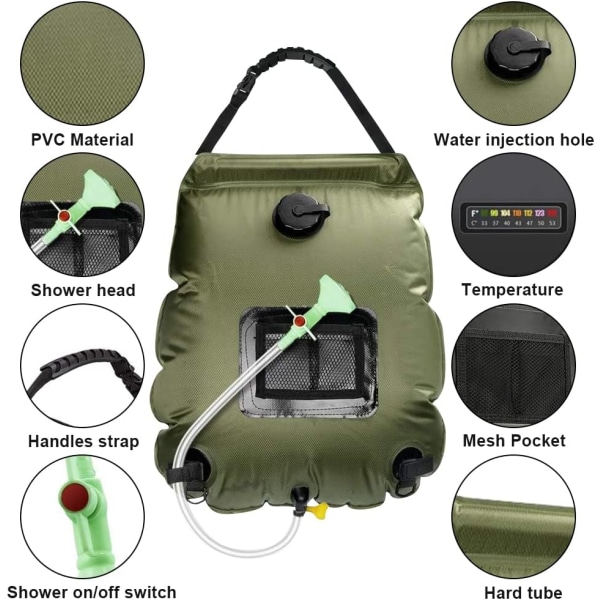 Solarduschväska för Camping, 15L Bärbar Solarduschväska, Sol, ZQKLA