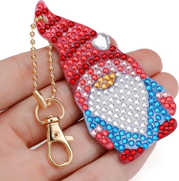 4 Stycken 5D Diamantmålning Nyckelringar, DIY Tomteform Diamant P
