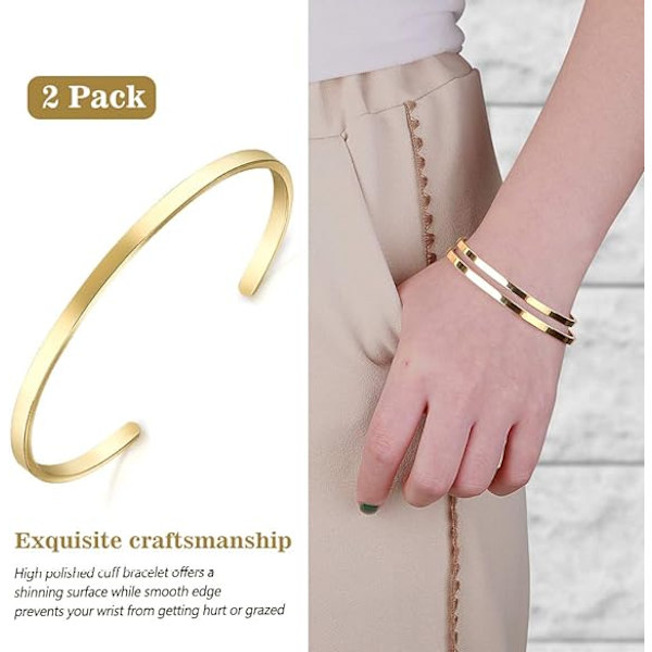 2 Pak Oval Tynd Manschet Armbånd, til Kæreste Kone Mor, 18K, ZQKLA
