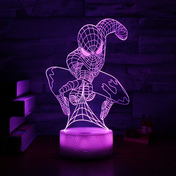 Spiderman 3D LED Illuusio Yövalo 7 Väriä Vaihtuva Pöytälamppu, ZQKLA