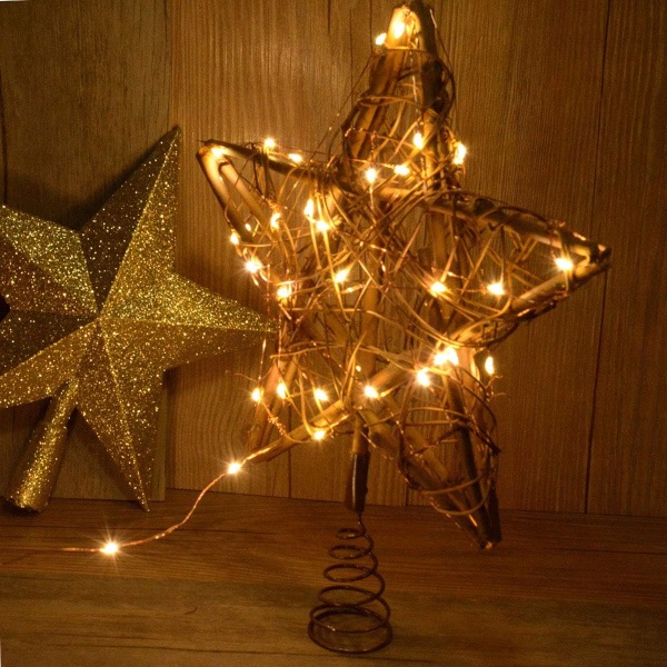 Christmas Star Tree Topper med 30 LED Warm White Copper Lig,ZQKLA