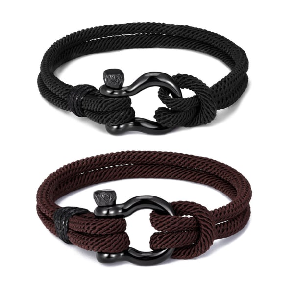 2 stk Nautiske Armbånd Menn Håndlaget Nylon Tau (Blå, Brun, ZQKLA