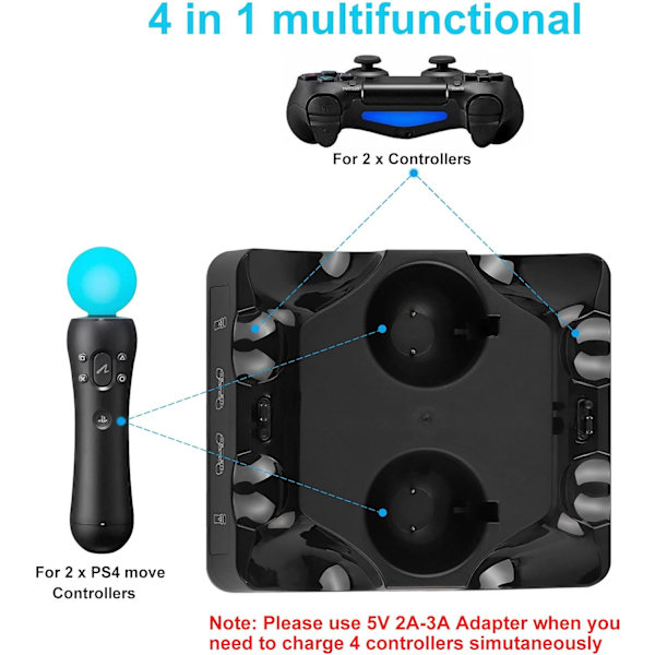 4-i-1 PS4-kontroll Laddare, Quad Laddare för PS4-kontroll