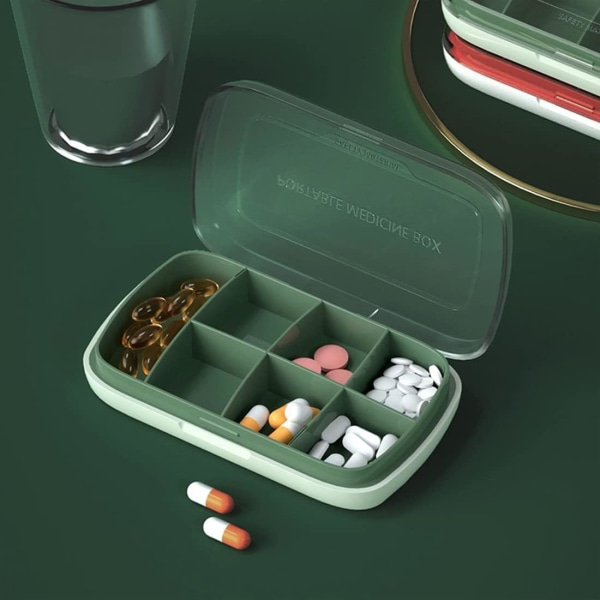 (7 rutenett grønt) 1 stk bærbar pilleboks, lomme daglig pille, ZQKLA