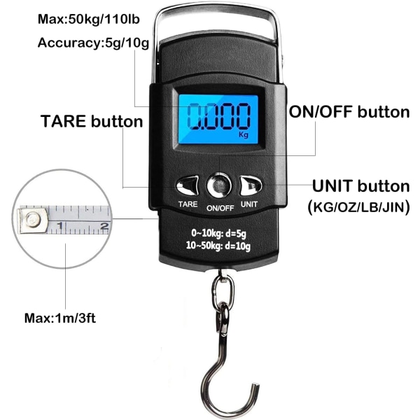 Fiskekrokstege Bakgrundsbelyst LCD-skärm Bärbar 110lbs / 50,ZQKLA