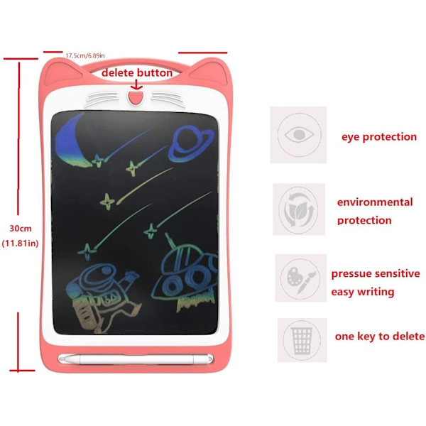 12 Tommer Farverig LCD Skrivetablet, Elektronisk Doodle Tablet Gra