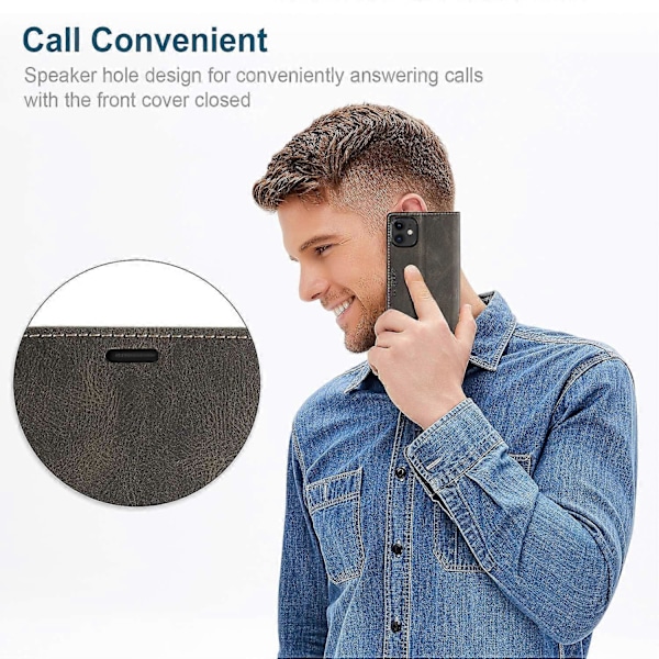AUTSPACE A01 Series RFID-blokerende pung Retro Mat Læder Telefon Cover til iPhone 11 6.1 tommer Style C
